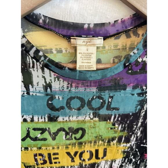 Vintage NYC Womens Y2K Mesh Graffiti Midi Top Size S Club Cyber Art Rave Grunge - Picture 3 of 13
